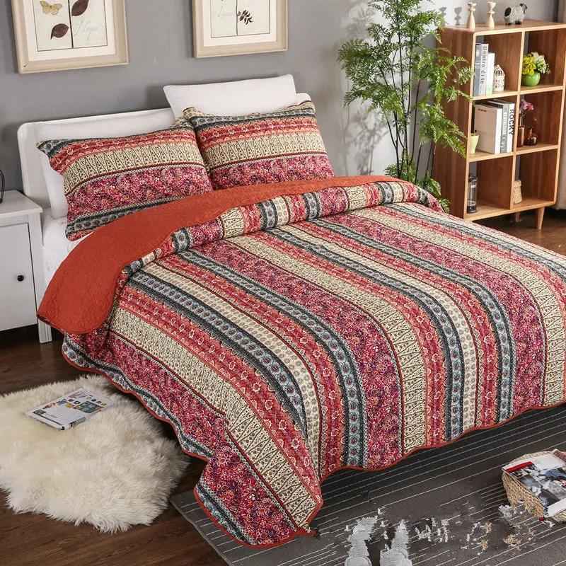 Three Piece Cotton Linen Quilt Set - Quality Bedding for Comfort