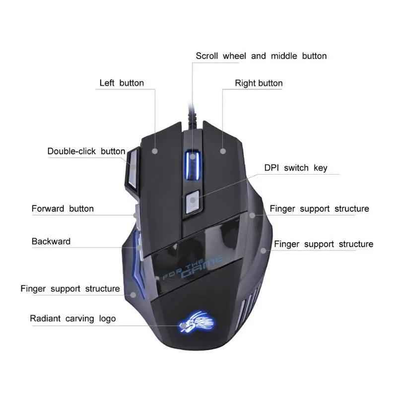 Wired Gaming Mouse 5500 DPI - High-Performance Optical Mouse with 7-Color LED Backlight for Gamers