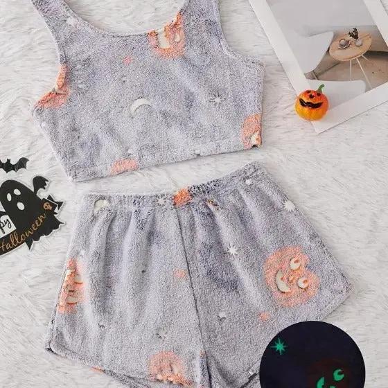 Women's Halloween Luminous Flannel Pajamas - Cozy Sleepwear - AllvueCo