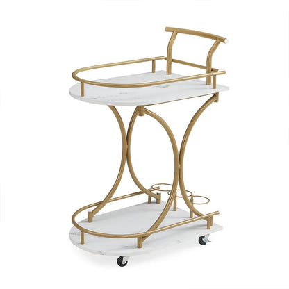 2 Tier Rolling Bar Cart – Gold & White Drink Trolley with Wine Rack and Glass Holder - AllvueCo