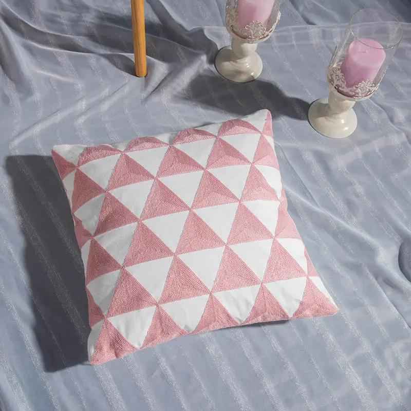 Geometric Embroidered Pillowcase - Decorative Cotton Home Accent