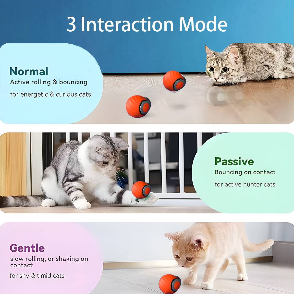 Smart Interactive Cat Ball – Type-C Rechargeable, Automatic Rolling Toy with LED Lights & Feather Tail - AllvueCo