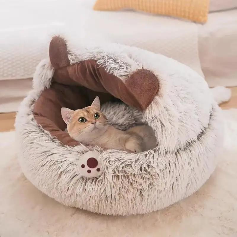 Winter Long Plush Pet Cat Bed - Round Cat Cushion for Cats - AllvueCo