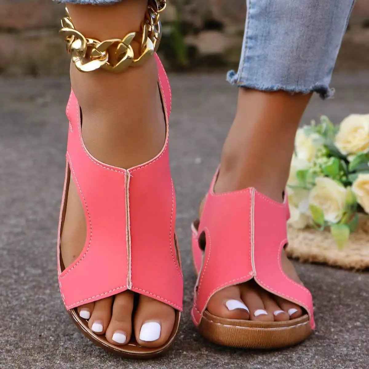 Summer Wedge Sandals for Women with Elastic Band Design
