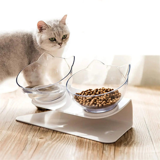 Non Slip Double Cat Bowl with Raised Stand for Pet Feeding - AllvueCo