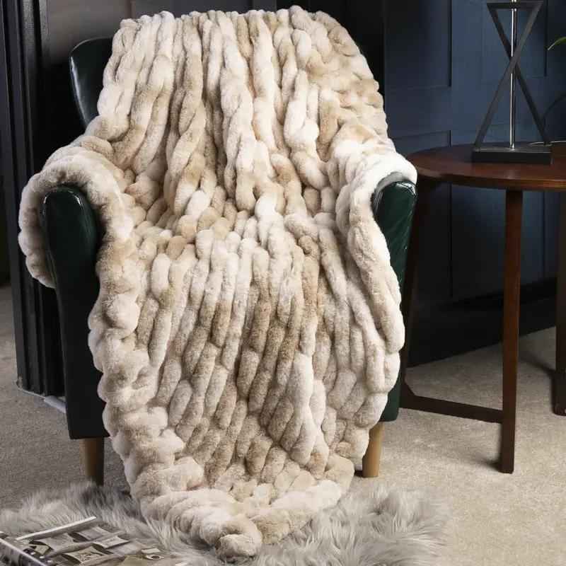 Sofa Blanket Soft Upholstery Blanket Stretch Rabbit Fur Tie for Home & Garden
