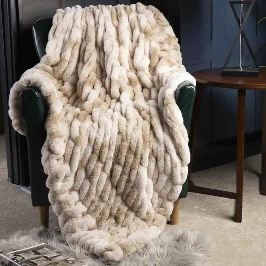 Sofa Blanket Soft Upholstery Blanket Stretch Rabbit Fur Tie for Home & Garden