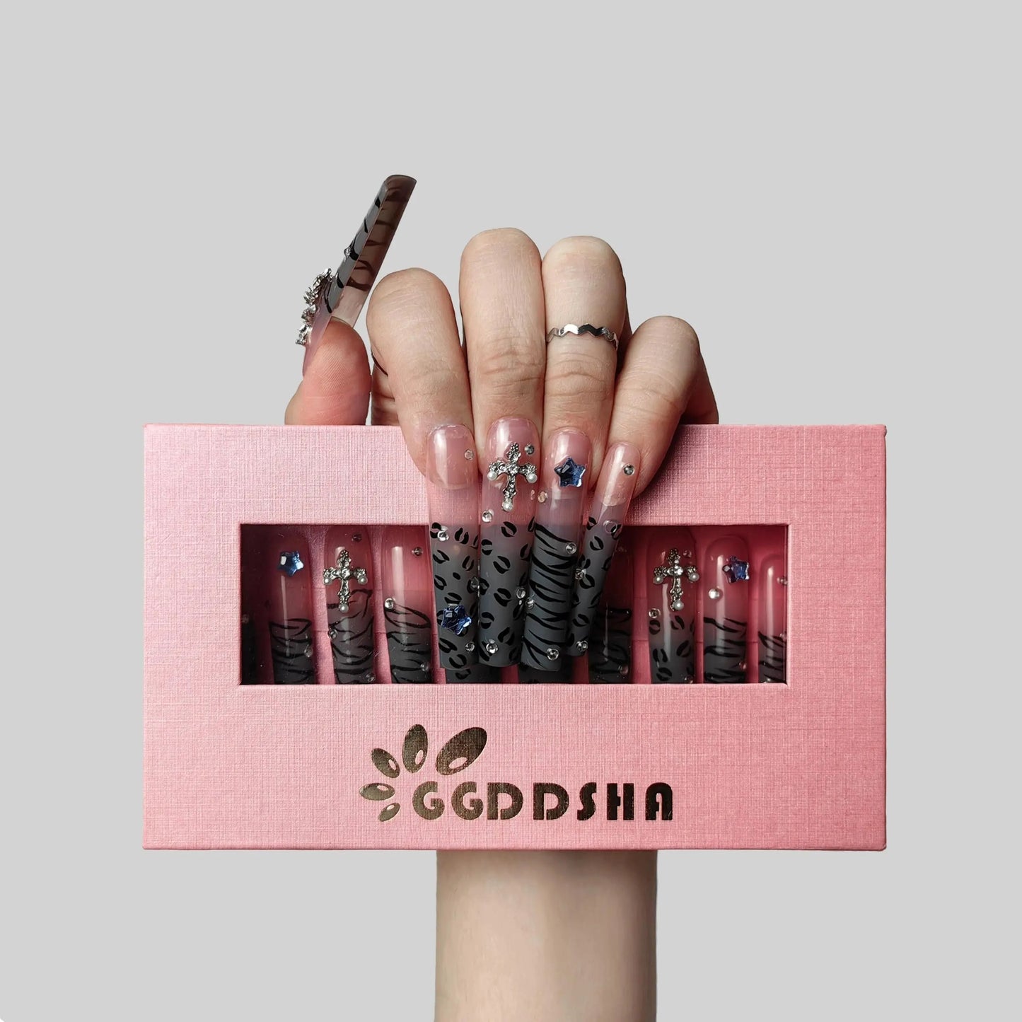 Long Novel Design Reusable Handmade Nails – Stylish Press-On Artificial Nails for Easy Glamorous Looks - AllvueCo