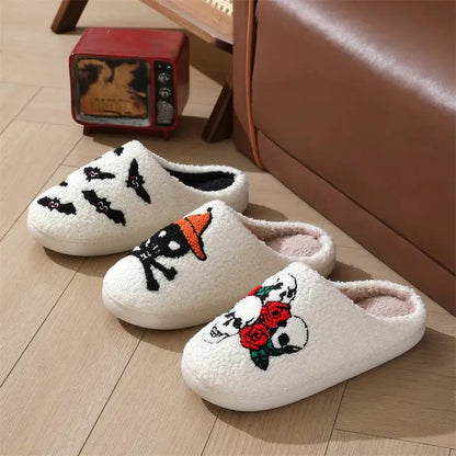Halloween Skull Rose Slippers - Warm Indoor Slippers for Women - AllvueCo