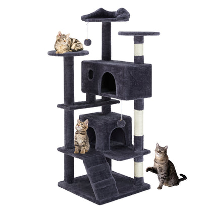 Multi-Level Cat Treehouse & Climbing Frame – Indoor Cat Tower with Scratching Posts, Hammocks & Hideouts - AllvueCo