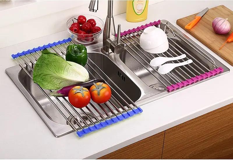 Folding Kitchen Drain Sink Rack Stainless Steel - Space-Saving Design - AllvueCo