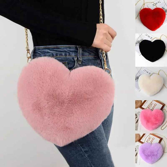 Love Bags for Women Valentine's Plush Shoulder Bags with Chain - Perfect for Valentine's Day