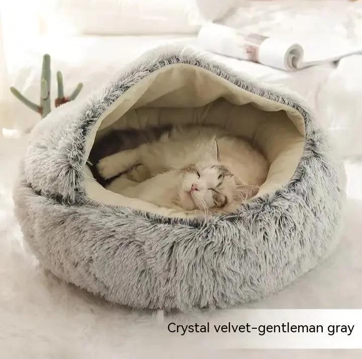 2 In 1 Dog And Cat Bed Pet Winter Bed Round Plush Warm Bed H | Other My Store