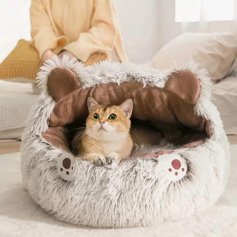 Winter Long Plush Pet Cat Bed - Round Cat Cushion for Cats - AllvueCo