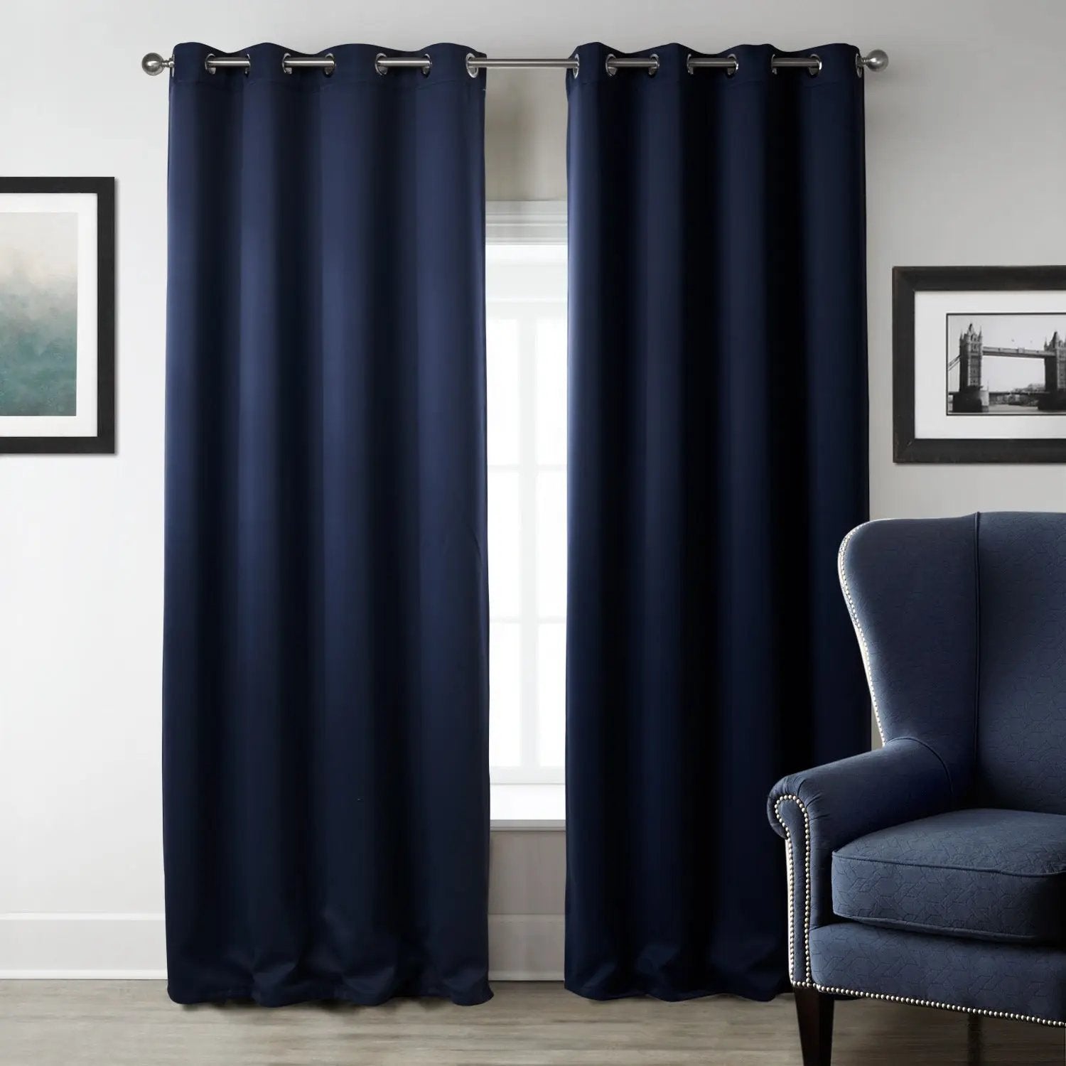 Dark Blue Bedroom Blackout Fabric Printed Curtains - Stylish Window Treatment - AllvueCo
