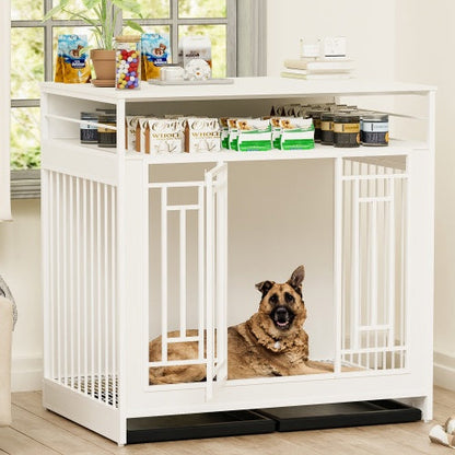 43.3" Wooden Dog Kennel Furniture with Divider – Stylish & Spacious Indoor Crate - AllvueCo