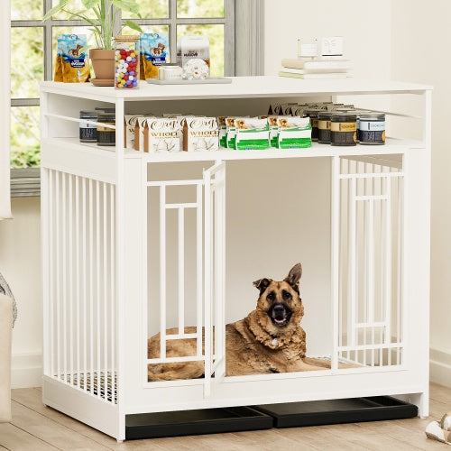 43.3" Wooden Dog Kennel Furniture with Divider – Stylish & Spacious Indoor Crate - AllvueCo