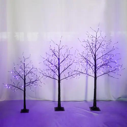 3 Pack Halloween Lighted Spooky Trees – 4FT, 5FT & 6FT with Purple LED Lights - AllvueCo