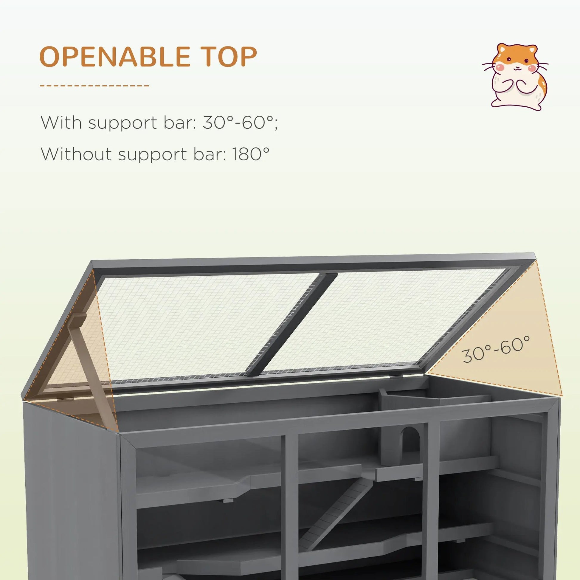 PawHut XL Wooden Hamster Cage – Multi-Level Small Animal Habitat for Gerbils, Mice & More – Open Roof, Ramp & Cabin – Grey - AllvueCo