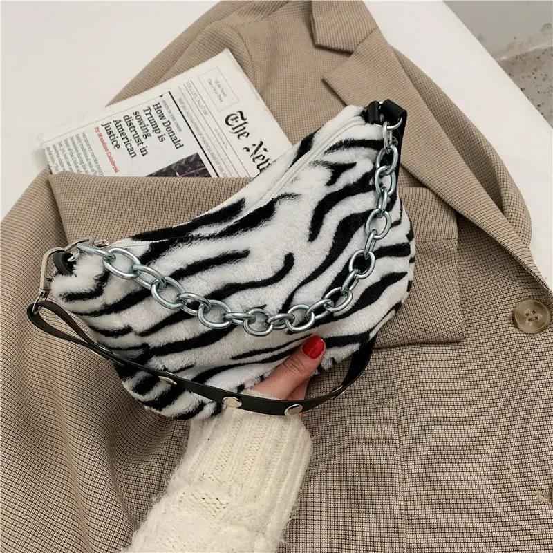 Leopard Print Women's Bag - Personality Diagonal Plush Bag for Women