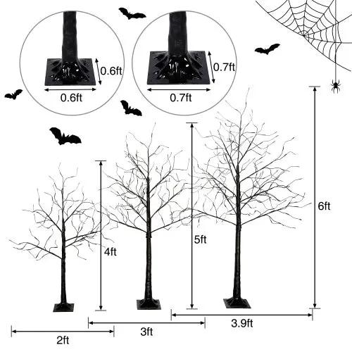 3 Pack Halloween Lighted Spooky Trees – 4FT, 5FT & 6FT with Purple LED Lights - AllvueCo