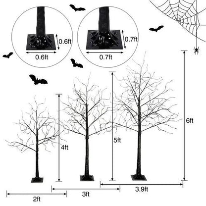 3 Pack Halloween Lighted Spooky Trees – 4FT, 5FT & 6FT with Purple LED Lights - AllvueCo