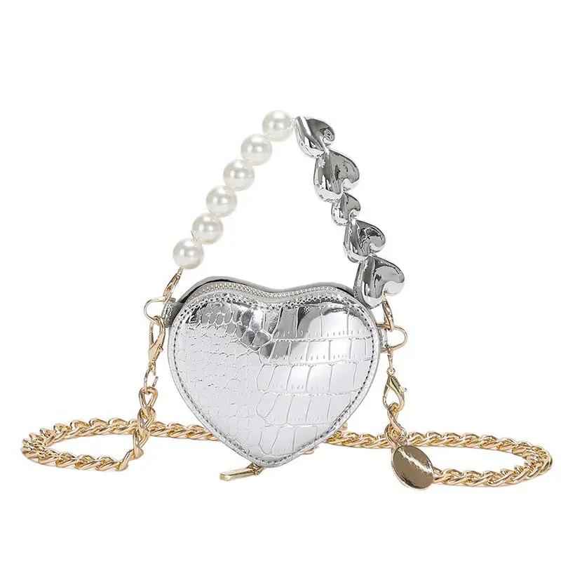 Mini Love-Shaped Pearls Handbag - Stylish Fashion Chain Lipstick Bag