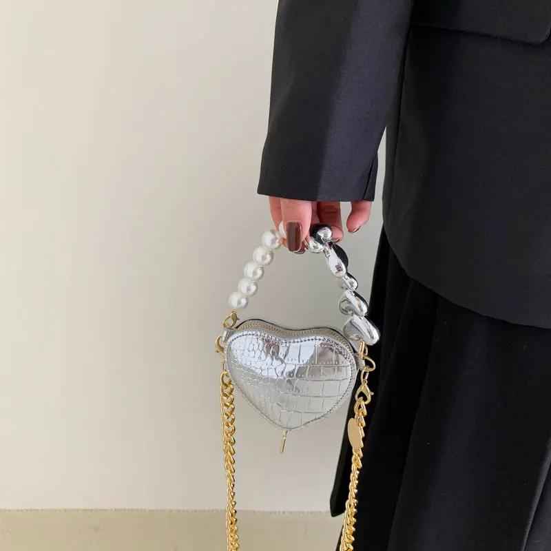 Mini Love-Shaped Pearls Handbag - Stylish Fashion Chain Lipstick Bag