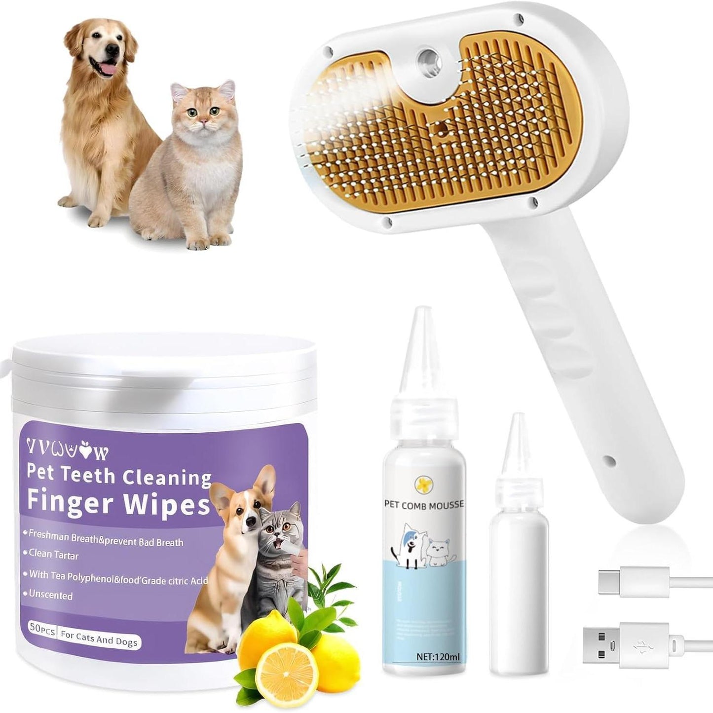 Universal Pet Steam Brush – 3-in-1 Spray Hair Grooming Tool for Cats & Dogs - AllvueCo