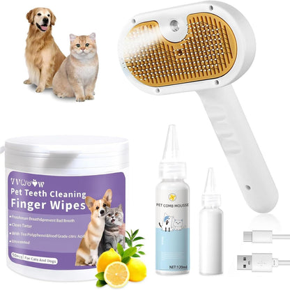 Universal Pet Steam Brush – 3-in-1 Spray Hair Grooming Tool for Cats & Dogs - AllvueCo