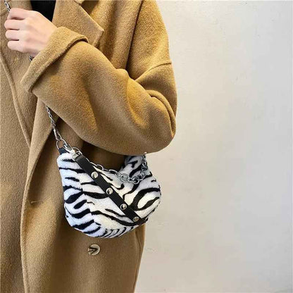Leopard Print Women's Bag - Personality Diagonal Plush Bag for Women