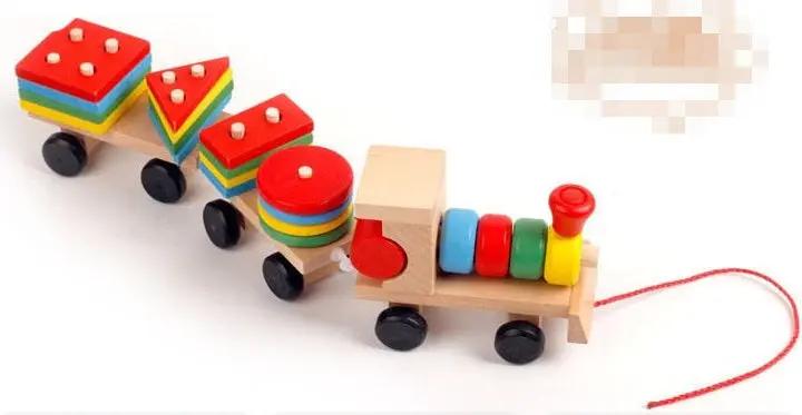 Wooden Three-Section Train – Educational Pull Toy for Toddlers AllvueCo