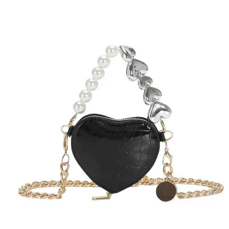 Mini Love-Shaped Pearls Handbag - Stylish Fashion Chain Lipstick Bag