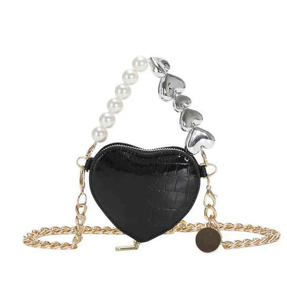 Mini Love-Shaped Pearls Handbag - Stylish Fashion Chain Lipstick Bag
