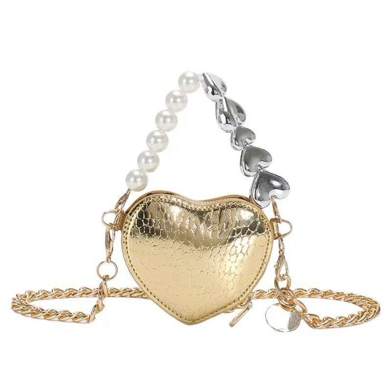 Mini Love-Shaped Pearls Handbag - Stylish Fashion Chain Lipstick Bag