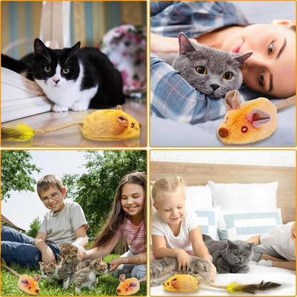 USB Rechargeable Interactive Cat Mouse Toy – LED Lights, Automatic Movement & Chirping Sounds with Feather Tai - AllvueCo