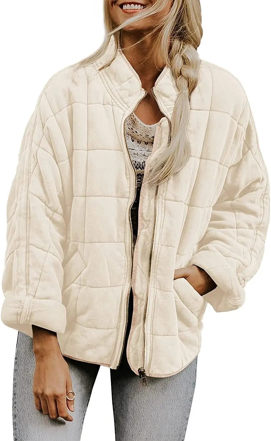 Winter Zip-up Stand Collar Coat with Pockets - Women's Jacket - AllvueCo