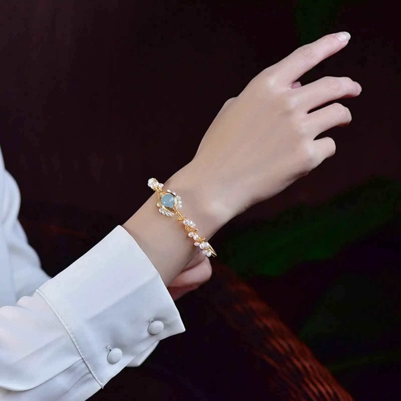 Pearl Bracelets for Women - Vintage Gold Plated Cuff Bracelet