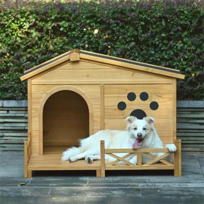 48" Wooden Outdoor Dog House with Porch – Weatherproof Medium Dog Kennel with Raised Floor & Easy Assembly - AllvueCo