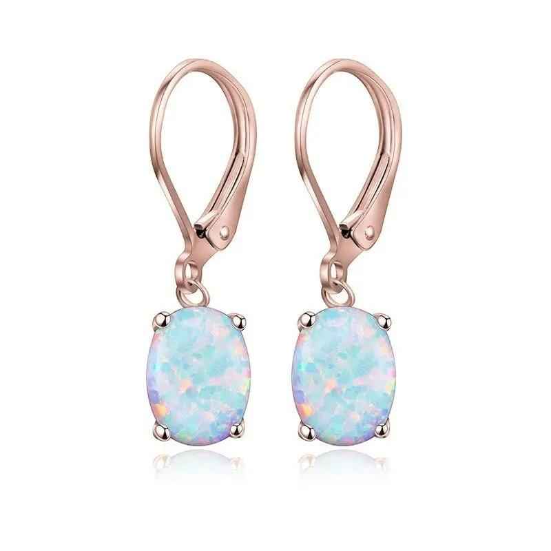 Four-Claw Oval Opal Earrings - Elegant European and American Jewelry & Accessories