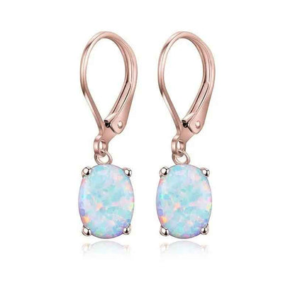 Four-Claw Oval Opal Earrings - Elegant European and American Jewelry & Accessories