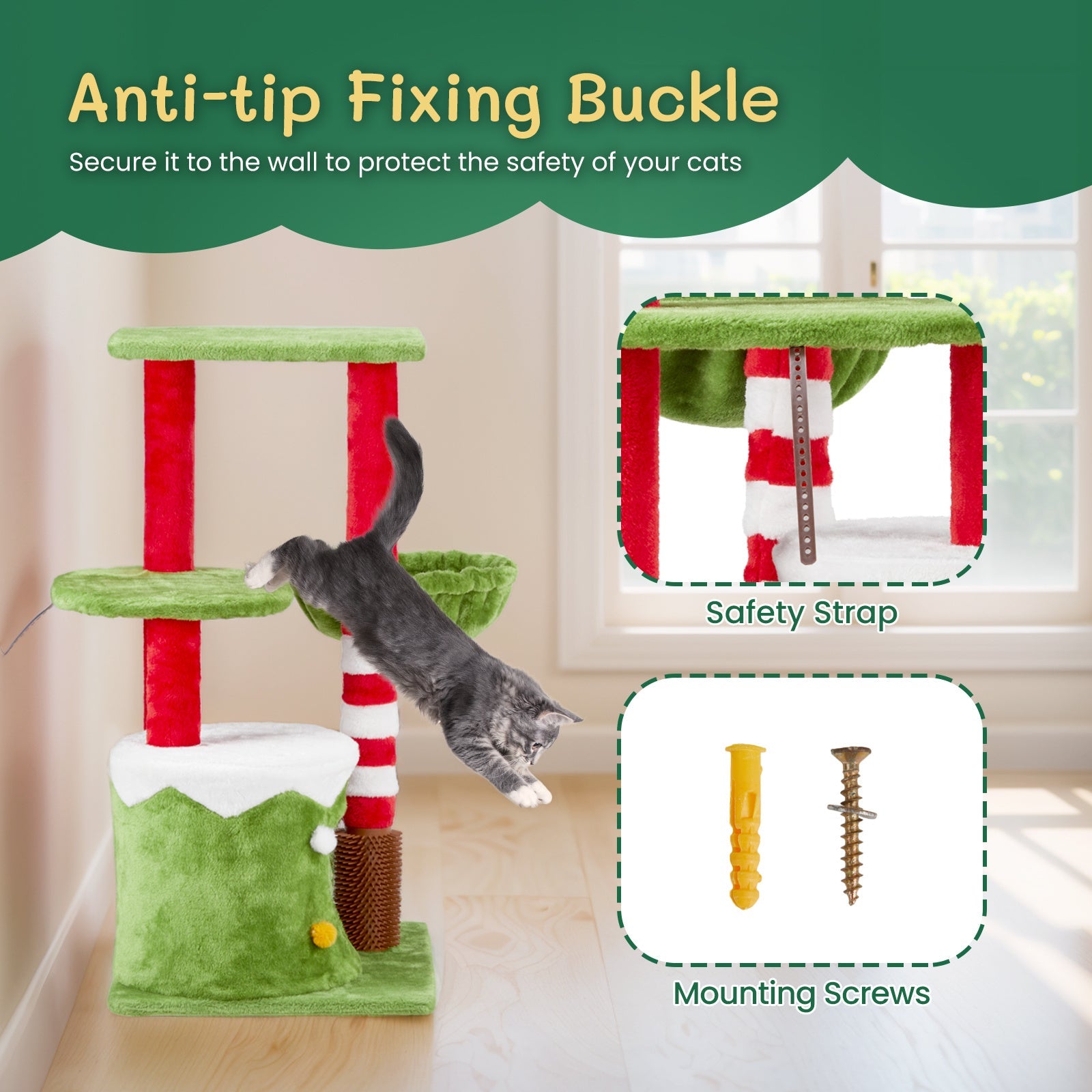 Cat House with Hammock – 2-Floor Cat Climbing Frame & Lounge Platform - AllvueCo