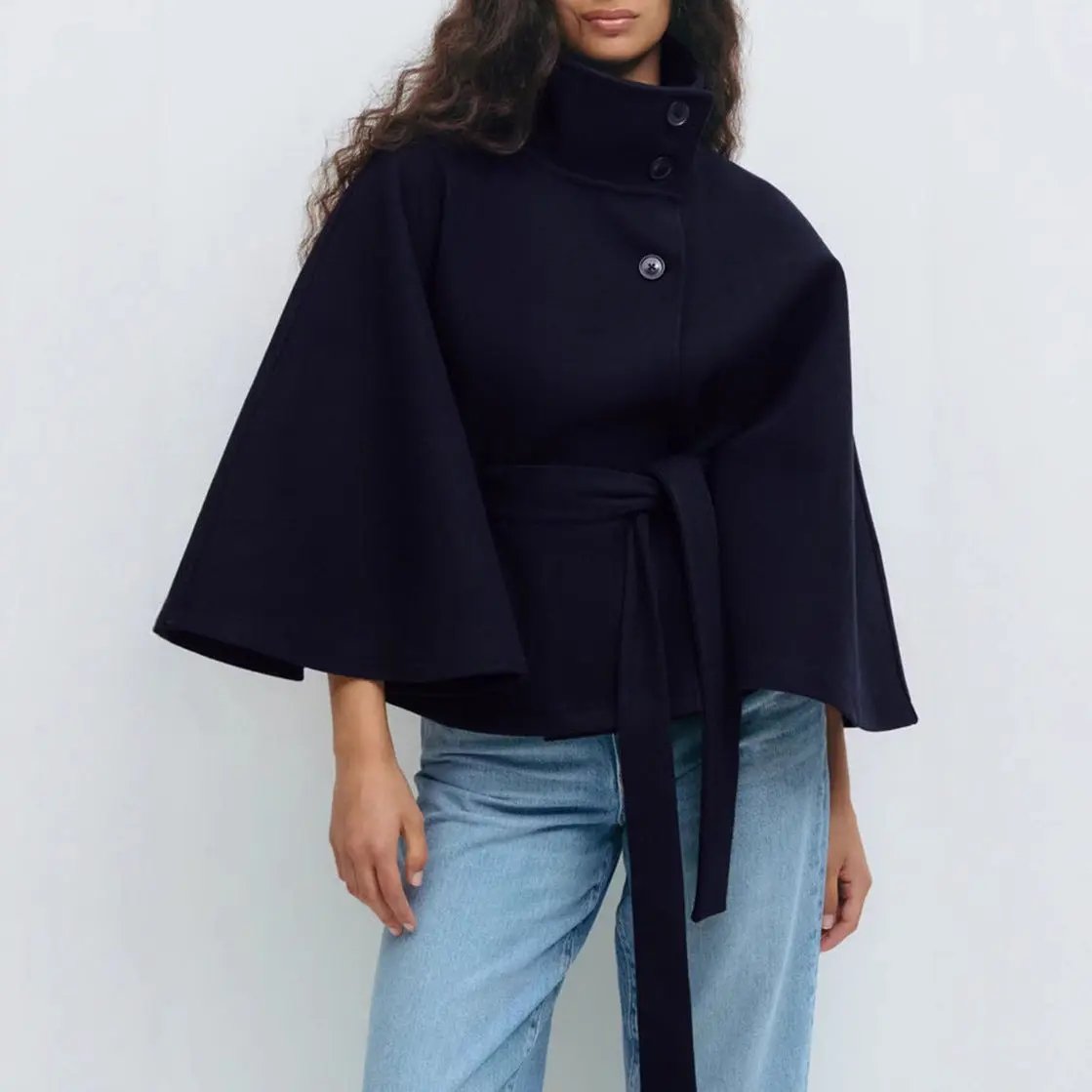 Winter High Neck Batwing Sleeve Coat with Belt for Women - AllvueCo