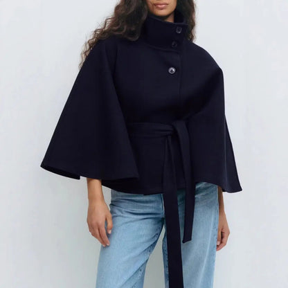 Winter High Neck Batwing Sleeve Coat with Belt for Women - AllvueCo