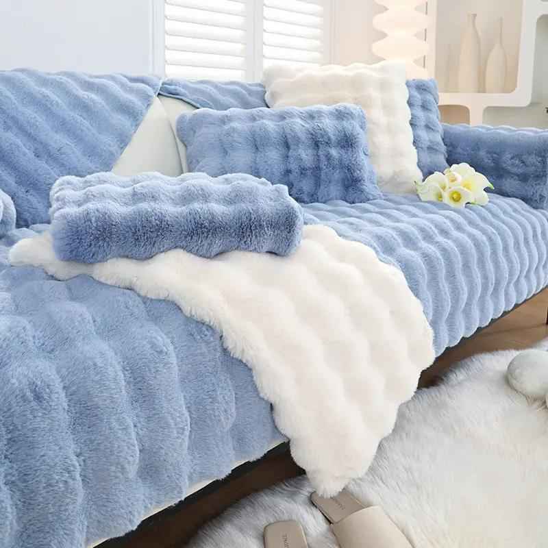 Rabbit Plush Sofa Cushion High-Grade Leather Anti-Skid - Comfort for Home & Garden