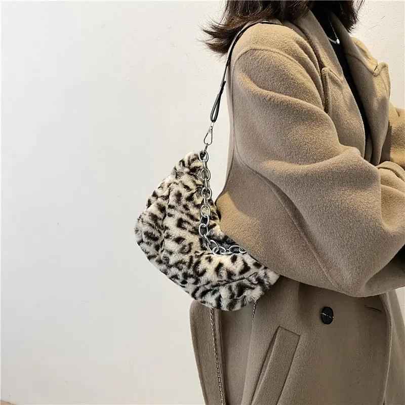 Leopard Print Women's Bag - Personality Diagonal Plush Bag for Women