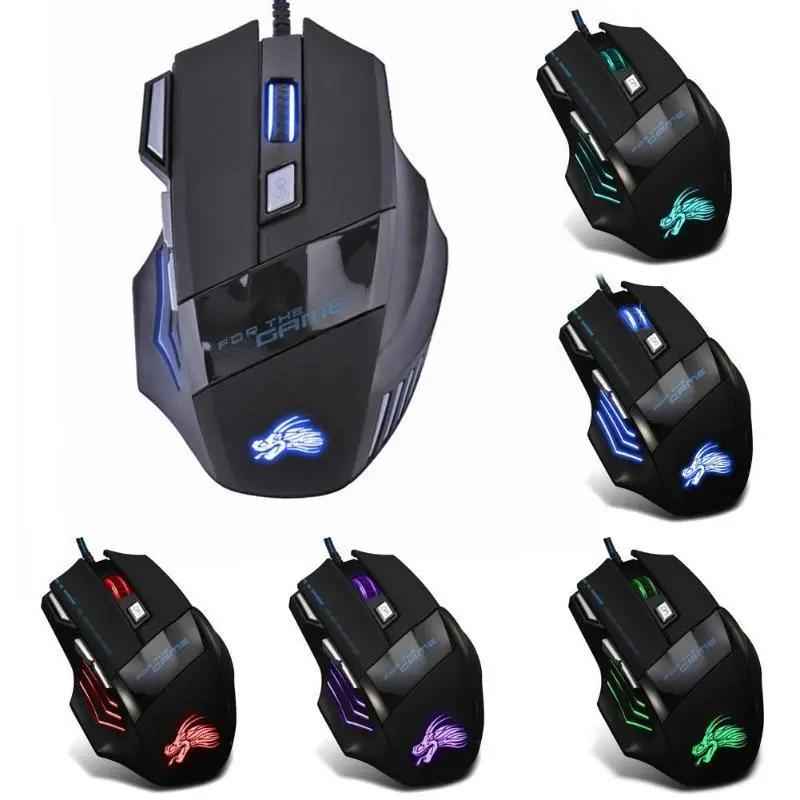 Wired Gaming Mouse 5500 DPI - High-Performance Optical Mouse with 7-Color LED Backlight for Gamers