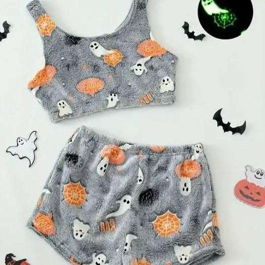 Women's Halloween Luminous Flannel Pajamas - Cozy Sleepwear - AllvueCo