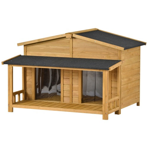 Large Wooden Dog House with Porch – Outdoor Cabin Style Shelter for Medium & Large Dogs - AllvueCo