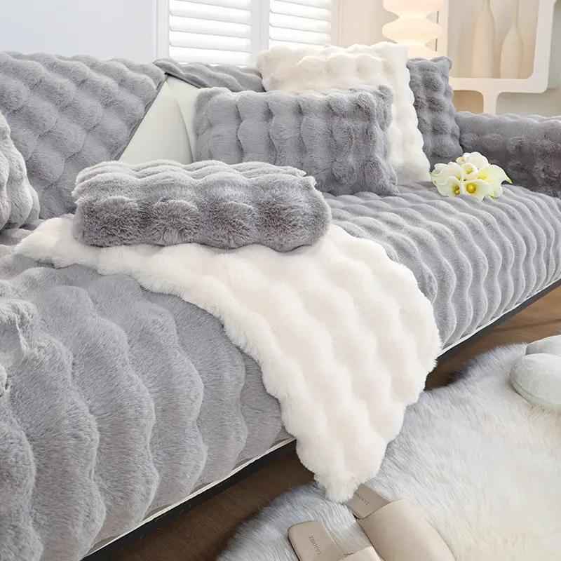Rabbit Plush Sofa Cushion High-Grade Leather Anti-Skid - Comfort for Home & Garden